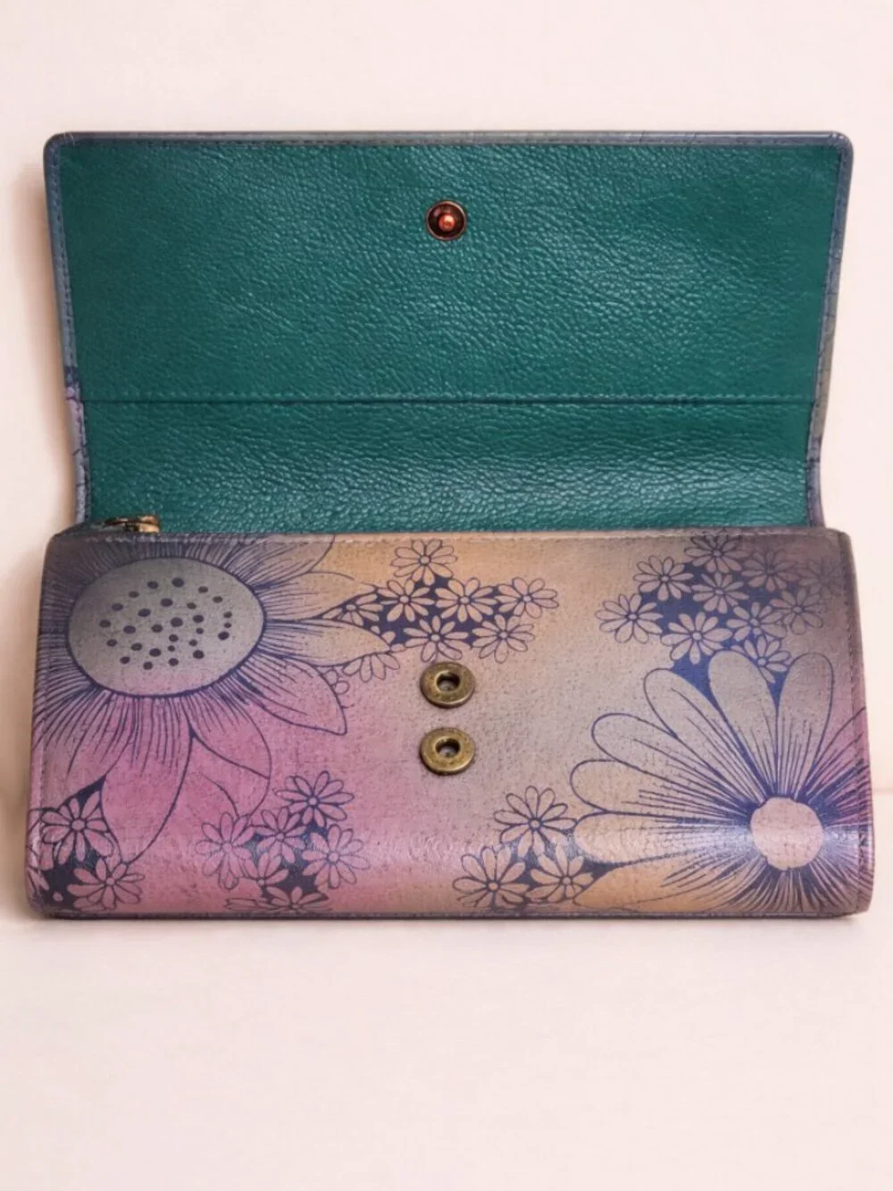 Anna by Anuschka Hand Painted Leather Butterfly Wallet Trifold EUC - Picture 5 of 8